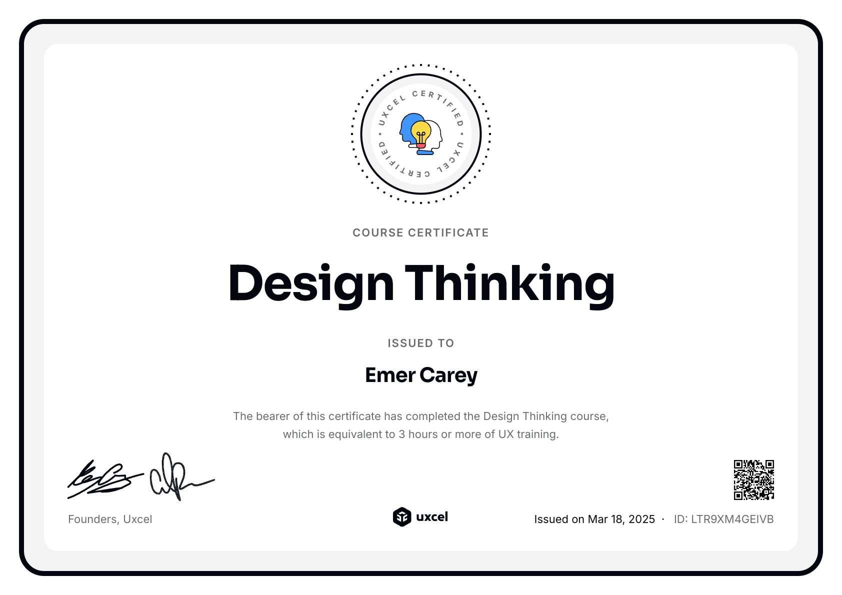 Emer Carey's certificate